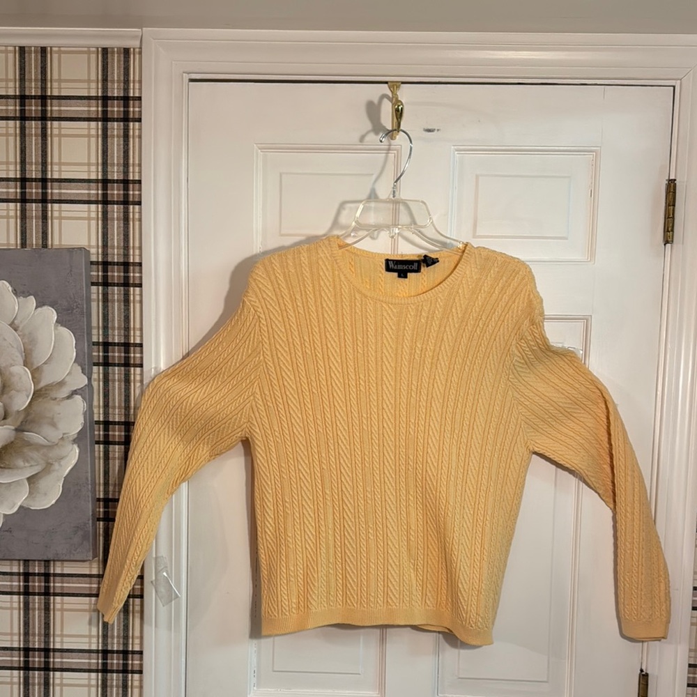 Wainscott Yellow Cable Knit Crew Neck Sweater